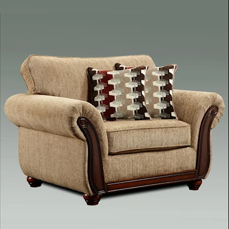 Traditional Upholstered Chair with Exposed Wood Trim